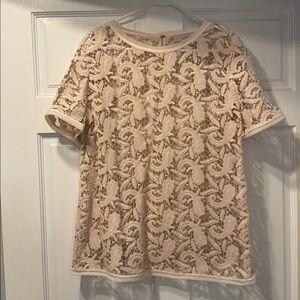 LOFT Cream Lace Embroidered Detail Top